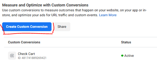 Create Custom Conversions Button on Facebook Event Manager