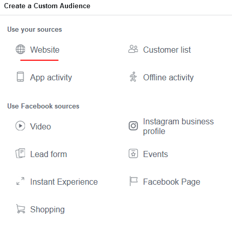 Create Facebook Custom Audience - Choose source