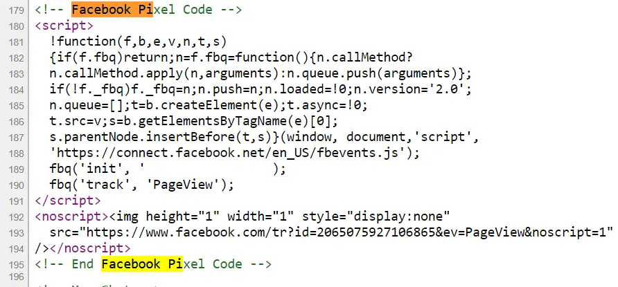 Facebook Pixel Base Code in the Source Code