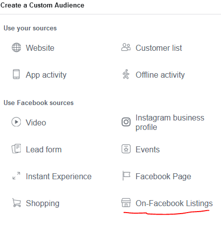 Select On-Facebook Listing Custom Audience