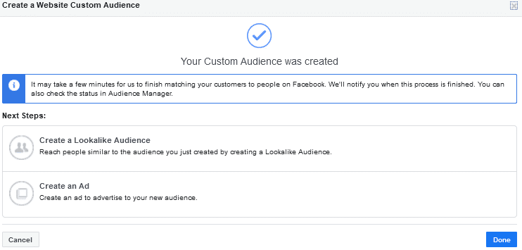 Your Facebook Custom Audience was created
