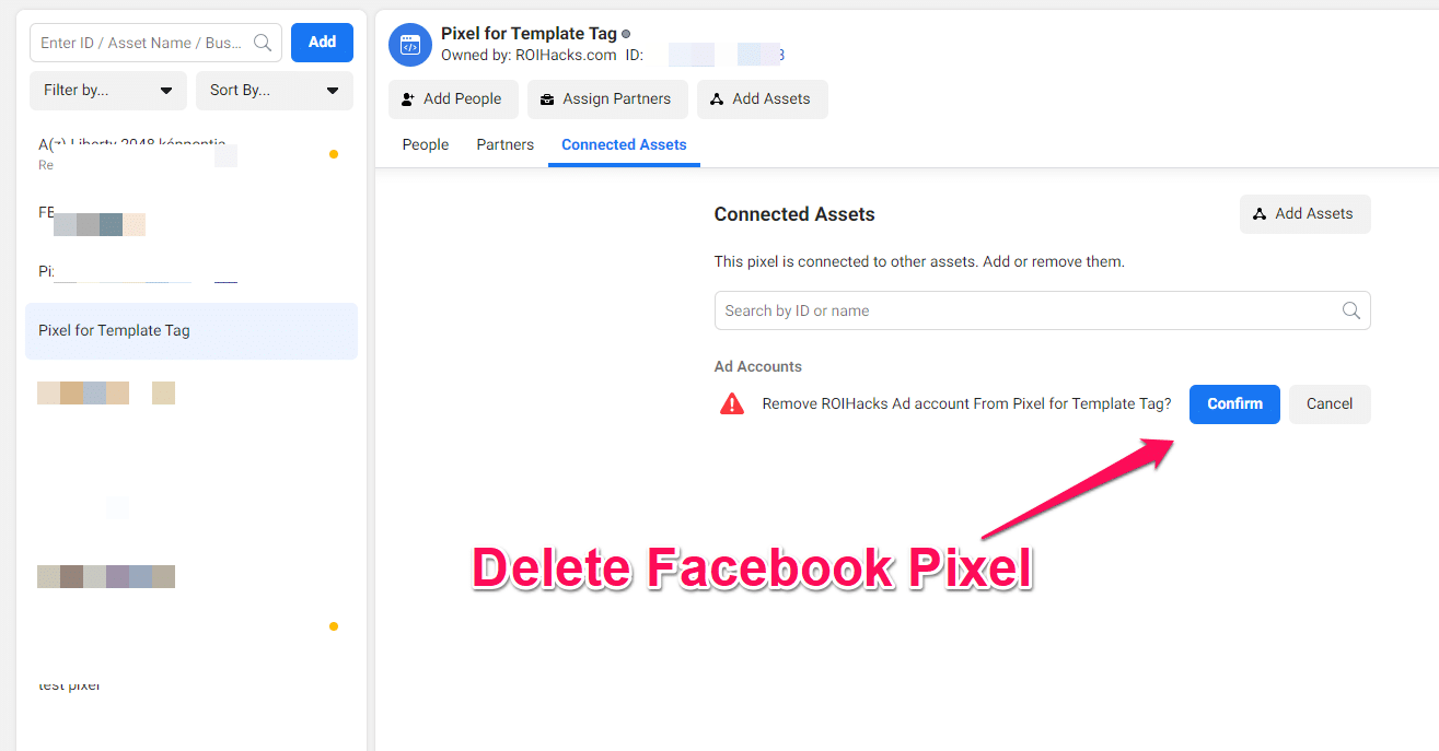 how to delete Facebook Pixel