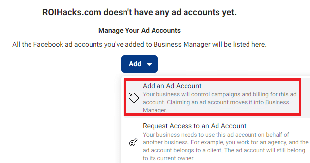 Add a Facebook Ad Account to your Facebook Business Manager