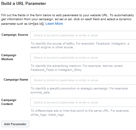 Build a URL parameter - FB Ads Manager -Ad creation