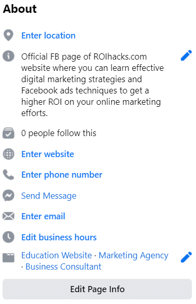 Edit Facebook Business Page information