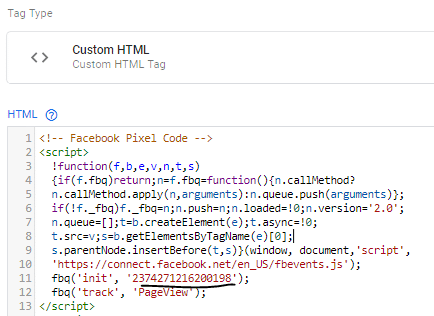 Facebook Pixel ID in Custom HTML Tag