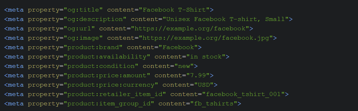OpenGraph properties for Facebook for an e-commerce product page