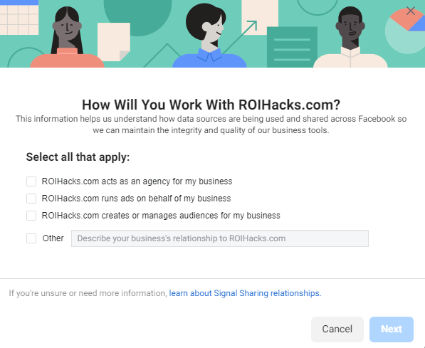 Share Facebook Pixel with another Business