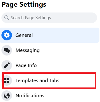 Template and Tabs in Facebook page settings