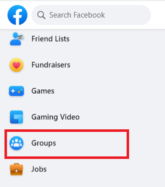 Facebook groups page from Facebook newsfeed