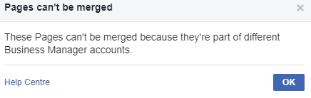 Facebook pages can't be merged