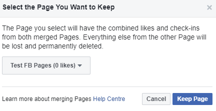 Select the Facebook page you want to keep