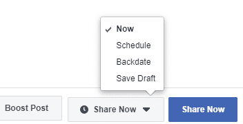 Share now button - schedule Facebook post for later