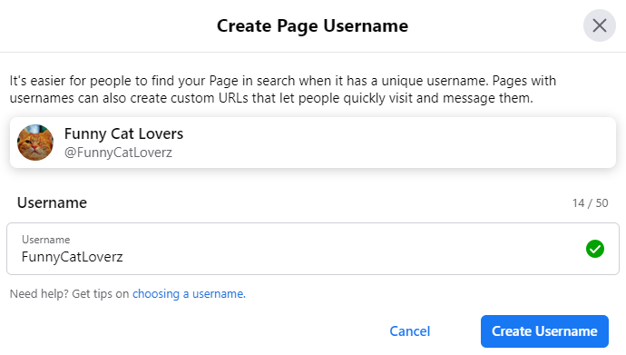 create new Facebook page url