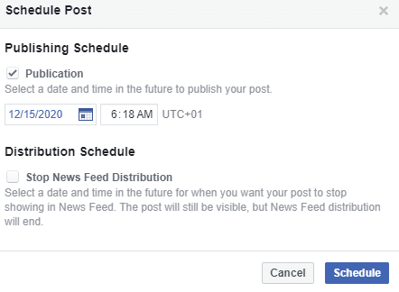 set facebook post schedule