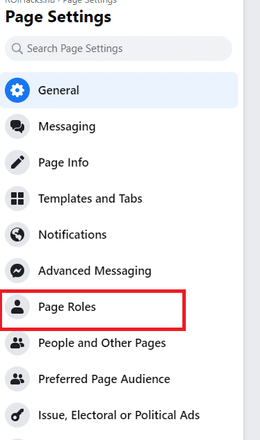 Facebook page roles in Facebook page settings