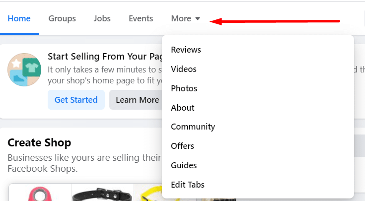 Facebook page tabs on the Facebook page