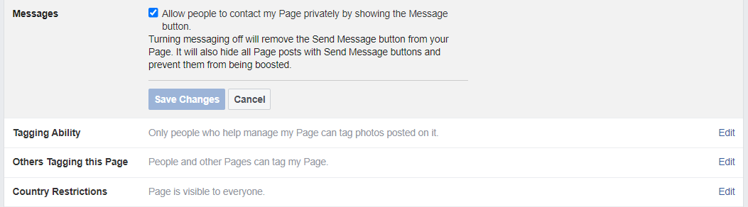 enable Facebook page messages