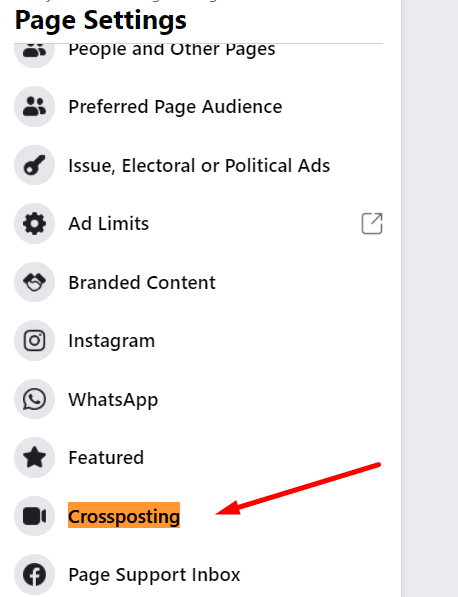 Facebook Crossposting settings
