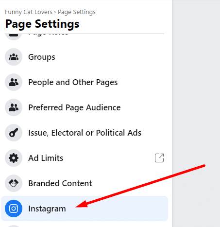 Instagram tab in Facebook page settings