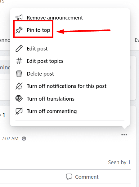 Pin to top a Facebook group post