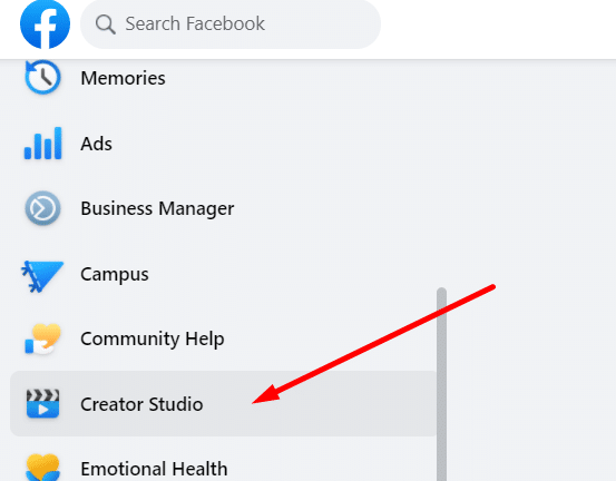 creator studio from Facebook home page