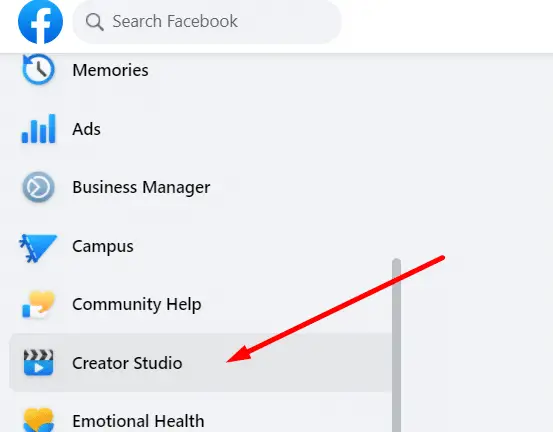 creator studio from Facebook home page