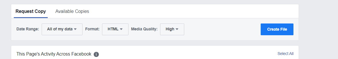 download Facebook page settings