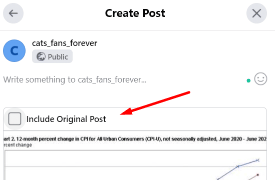 include original post when share a post as a Facebook page