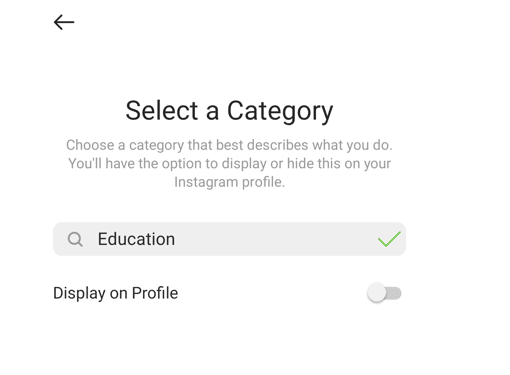 select Instagram category