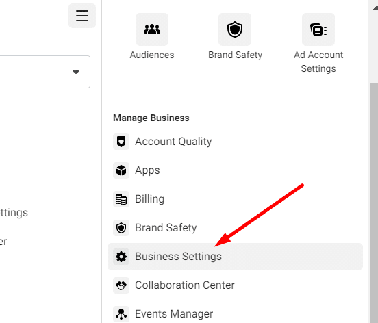 Business settings on Facebook Business Manager