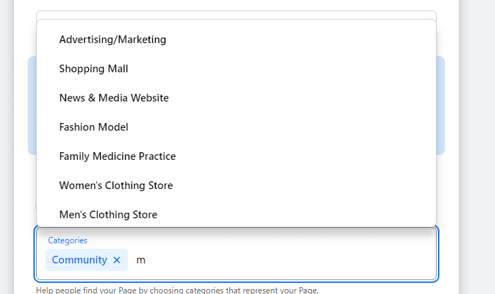 page categories in facebook