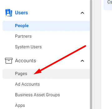 Pages in Facebook Business Settings