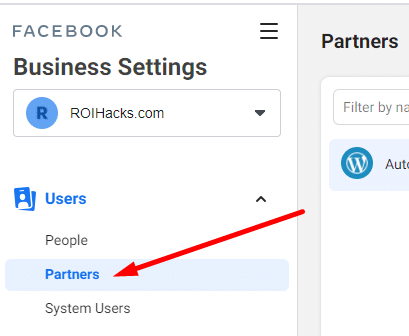 Partners in Facebook Business Manager Business Settings