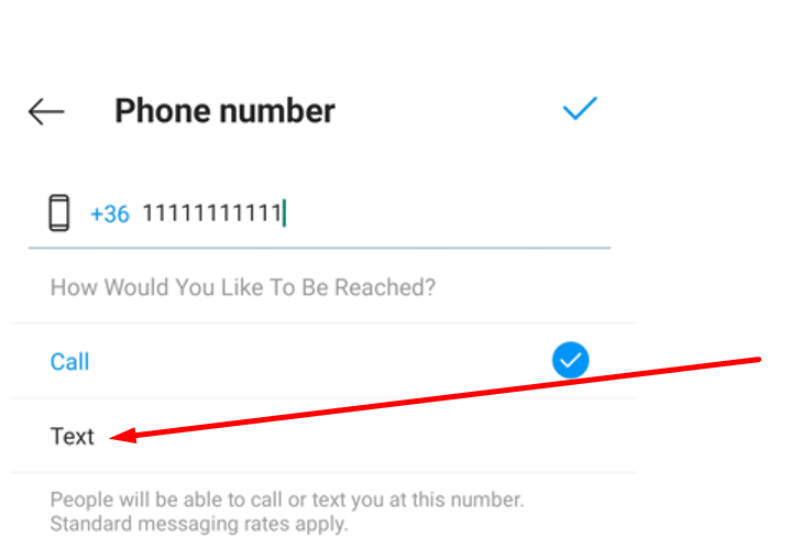 choose text as preferred contact option