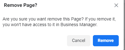 confirm deleting Facebook page from Facebook Business Manager