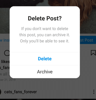 confirm deleting an Instagram post