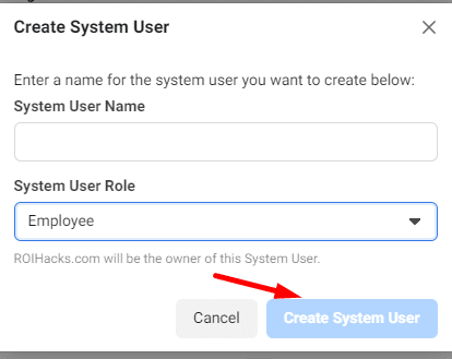 create new Facebook System Users