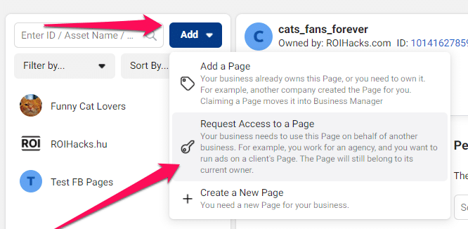 request access to a Facebook page in Business Manager