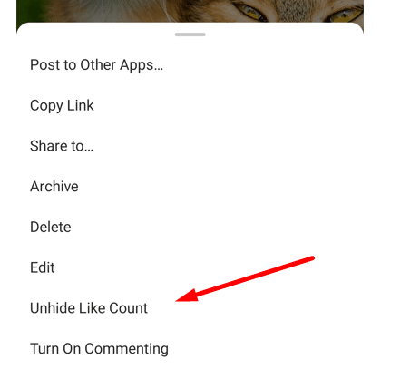 unhide like count on Instagram post