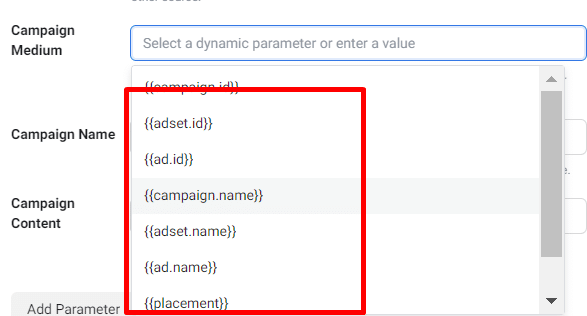 Facebook dynamic URL parameters