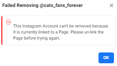 can't remove Instagram business account