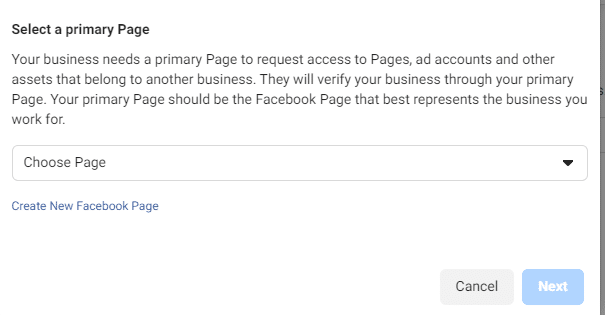 select a primary page on Facebook