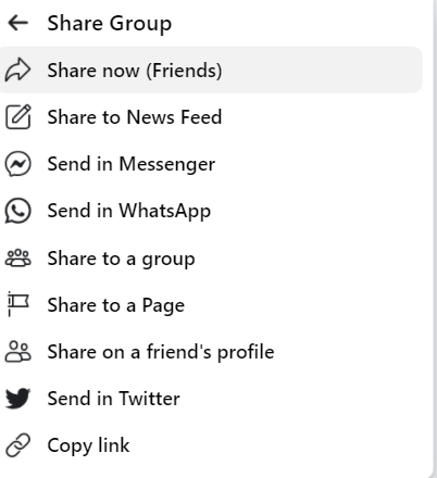 Facebook group sharing options for public Facebook groups