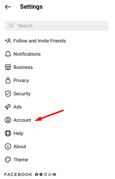 Instagram Settings - Account button
