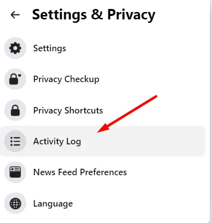 activity log settings - Facebook profile