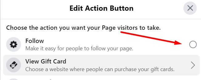 add follow action button to Facebook page