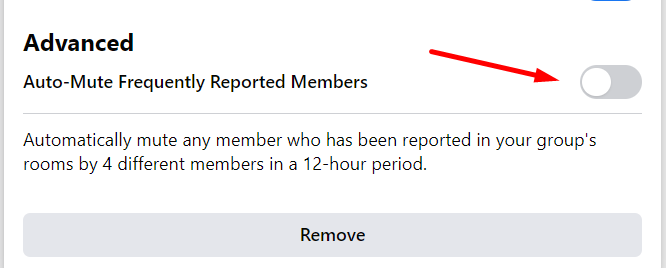 auto-mute Facebook group members in the Rooms