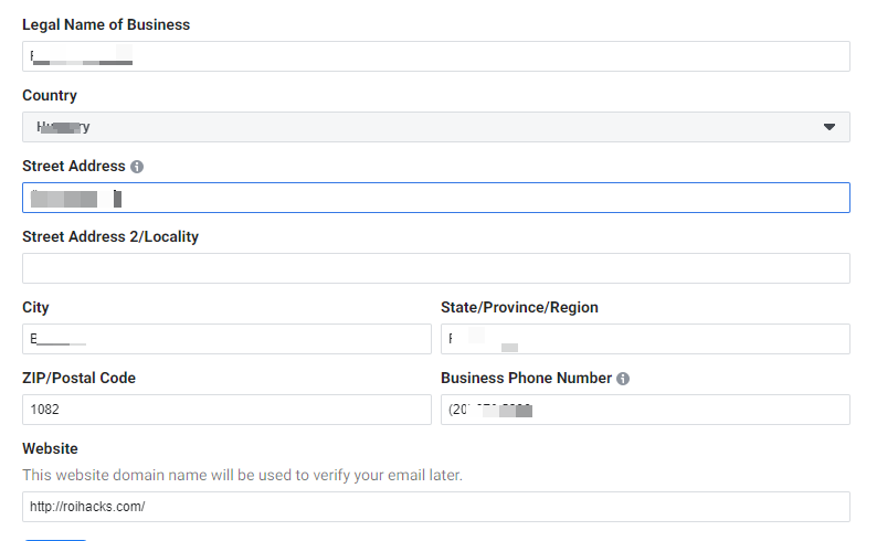business info necessary for Facebook business verification
