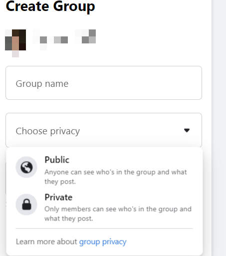 create a public vs private facebook group